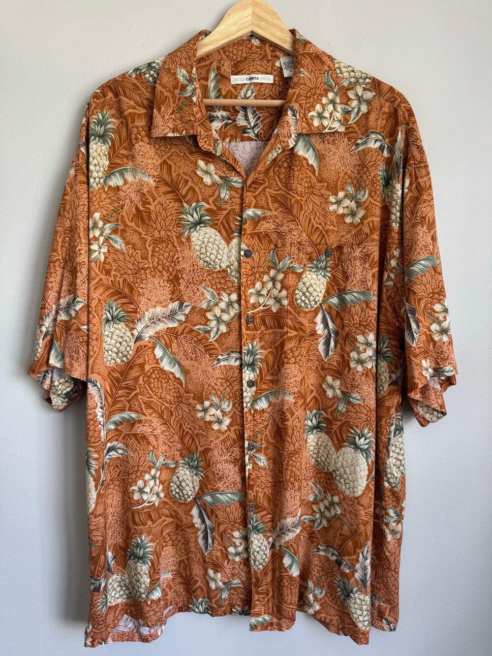 Campia Shirt Mens XL Hawaiian Button Up Short Sleeve Pineapple Tropical Rayon